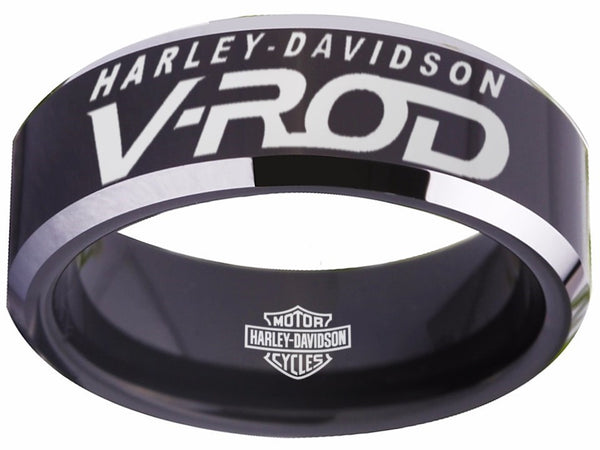 Harley Davidson Ring Men's Ring 8mm Black and Silver V-Rod Ring #harleydavidson