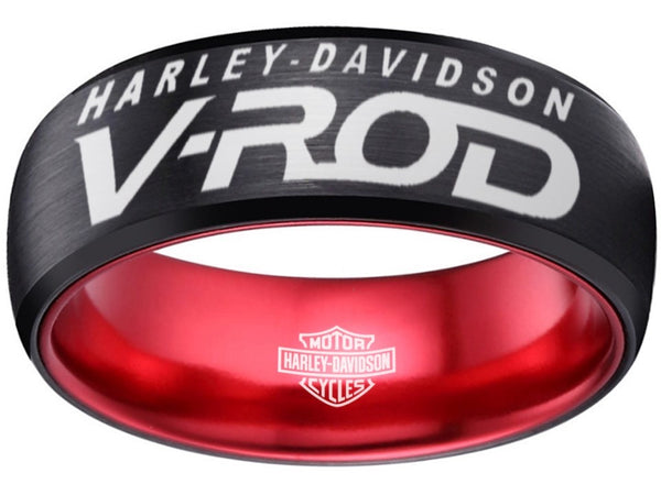 Harley Davidson Ring Men's Ring 8mm Black and Red V-Rod Ring #harleydavidson