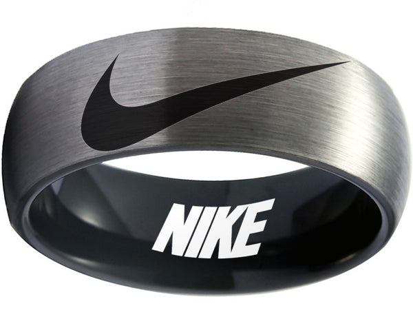 Nike Ring Matte Silver and Black Band Nike Wedding Ring #nike #nikeair #justdoit