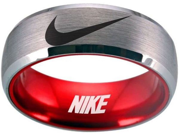 Nike Ring Matte Silver and Black Band Nike Wedding Ring #nike #nikeair #justdoit
