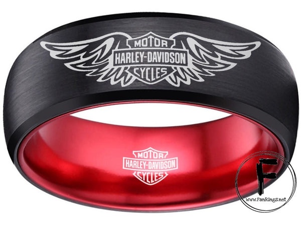 Harley Davidson Ring HD Logo Men's Ring 8mm Black and Red Wedding Ring #harleydavidson