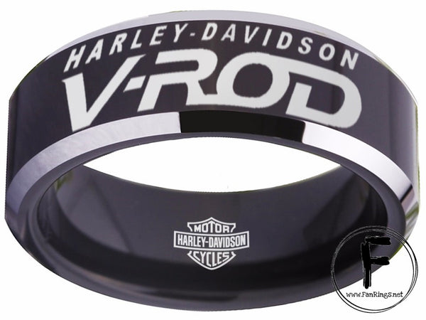 Harley Davidson Ring Men's Ring 8mm Black and Silver V-Rod Ring #harleydavidson