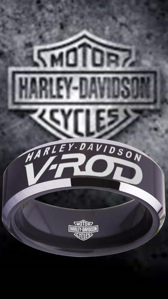 Harley Davidson Ring Men's Ring 8mm Black and Silver V-Rod Ring #harleydavidson