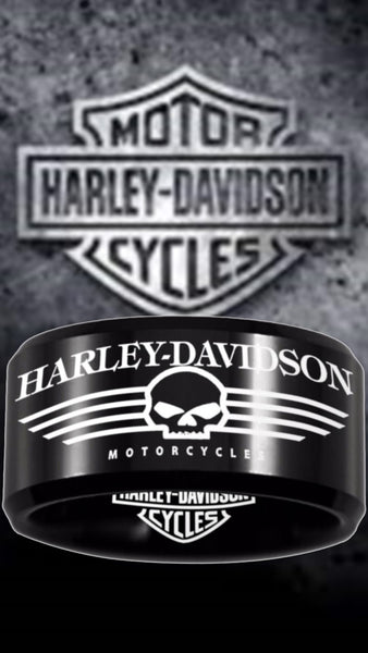 Harley Davidson Ring Men's Ring 12mm Black Wedding Ring #harleydavidson