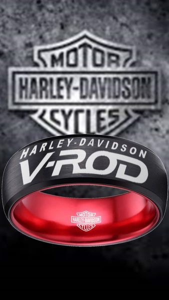 Harley Davidson Ring Men's Ring 8mm Black and Red V-Rod Ring #harleydavidson