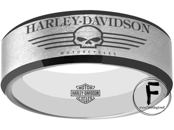 Harley Davidson Ring matte Silver & Black Wedding Ring | #HarleyDavidson #motorcycle