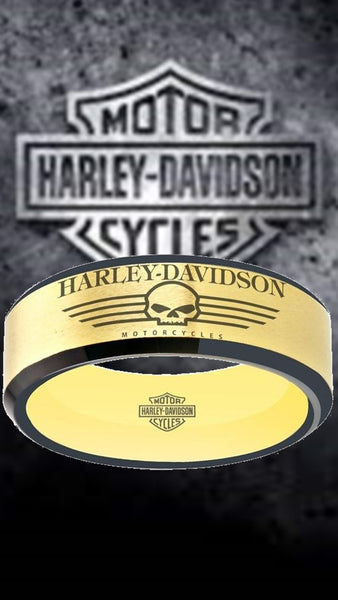 Harley Davidson Ring matte Gold & Black Wedding Ring | #HarleyDavidson #motorcycle