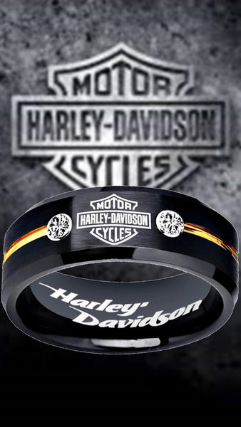 Harley Davidson Ring HD Motorcycle Logo Ring Black and Gold CZ #harleydavidson