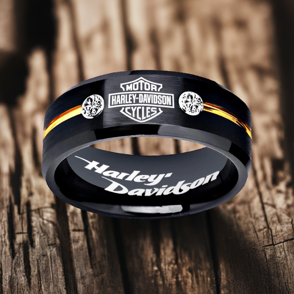Harley Davidson Ring HD Motorcycle Logo Ring Black and Gold CZ #harleydavidson