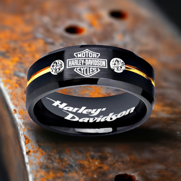 Harley Davidson Ring HD Motorcycle Logo Ring Black and Gold CZ #harleydavidson