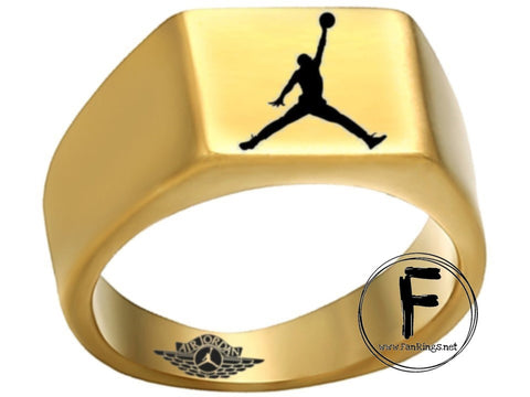Air Jordan Ring Jordan Logo Ring, GOLD Titanium Steel Band #jordan