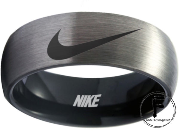 Nike Ring Matte Silver and Black Band Nike Wedding Ring #nike #nikeair #justdoit