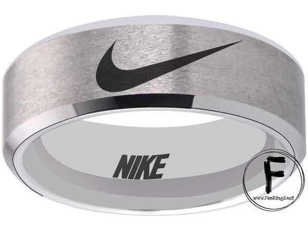 Nike Ring Matte Silver and Black Band Nike Wedding Ring #nike #nikeair #justdoit
