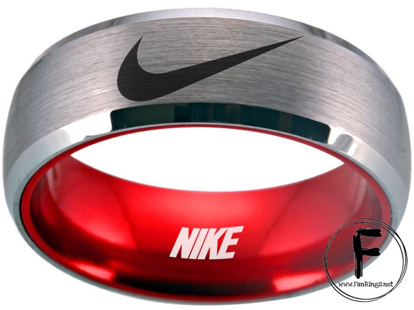 Nike Ring Matte Silver and Black Band Nike Wedding Ring #nike #nikeair #justdoit