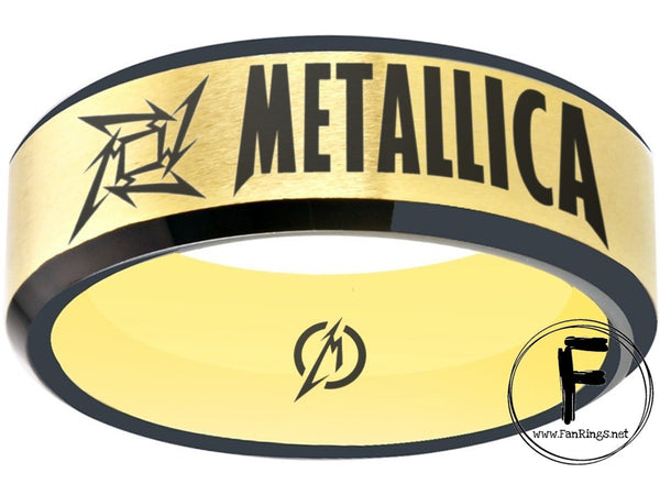 Metallica Ring Gold & Black Wedding Ring Sizes 6 - 13  #metallica