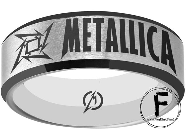 Metallica Ring Silver & Black Wedding Ring Sizes 6 - 13  #metallica