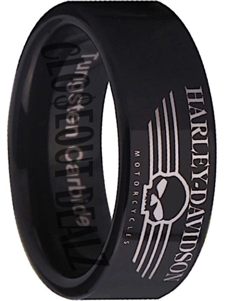 Harley Davidson Ring Men's Ring Black Ring 8mm Tungsten Wedding Ring #harleydavidson