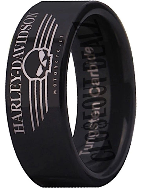 Harley Davidson Ring Men's Ring Black Ring 8mm Tungsten Wedding Ring #harleydavidson