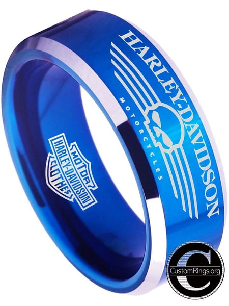 Harley Davidson Ring Men's Ring 8mm Blue Tungsten Wedding Ring #harleydavidson