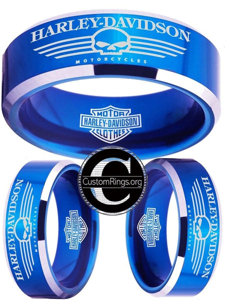 Harley Davidson Ring Men's Ring 8mm Blue Tungsten Wedding Ring #harleydavidson