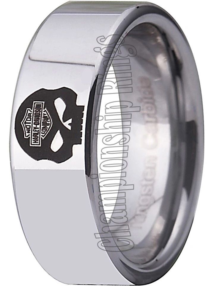 Harley Davidson Ring Men's Ring 8mm Silver Tungsten Wedding Ring harl