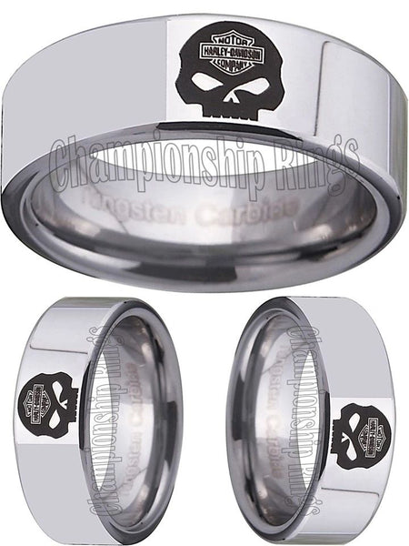 Harley Davidson Ring Men's Ring 8mm Silver Tungsten Wedding Ring #harleydavidson