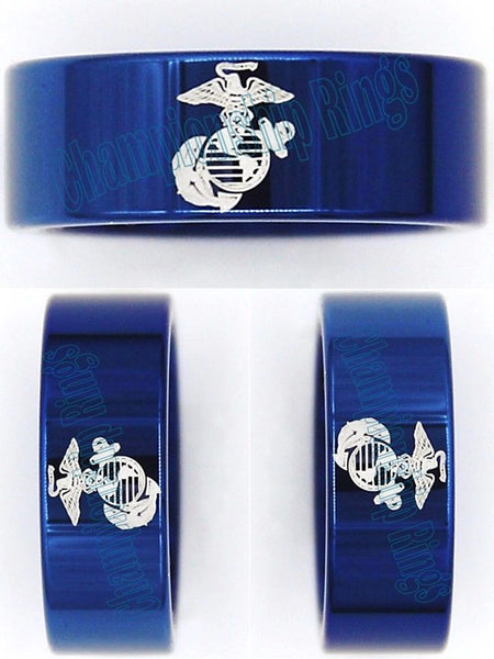 USMC US Marines Ring Semper Fidelis Military Tungsten 8mm BLUE Ring Wedding NEW