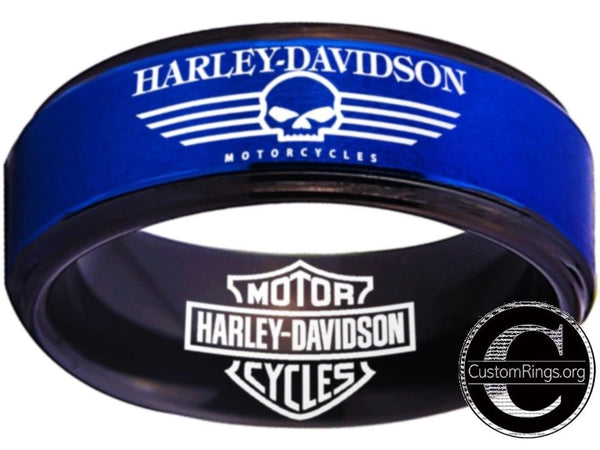 Harley Davidson Ring Men's Ring 8mm Blue and Black Wedding Ring #harleydavidson