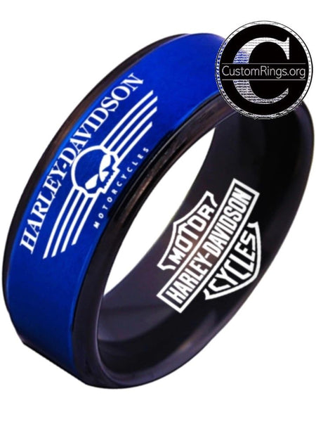Harley Davidson Ring Men's Ring 8mm Blue and Black Wedding Ring #harleydavidson