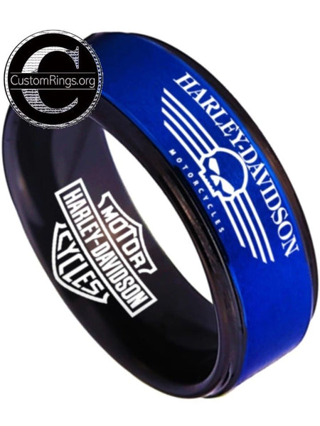 Harley Davidson Ring Men's Ring 8mm Blue and Black Wedding Ring #harleydavidson