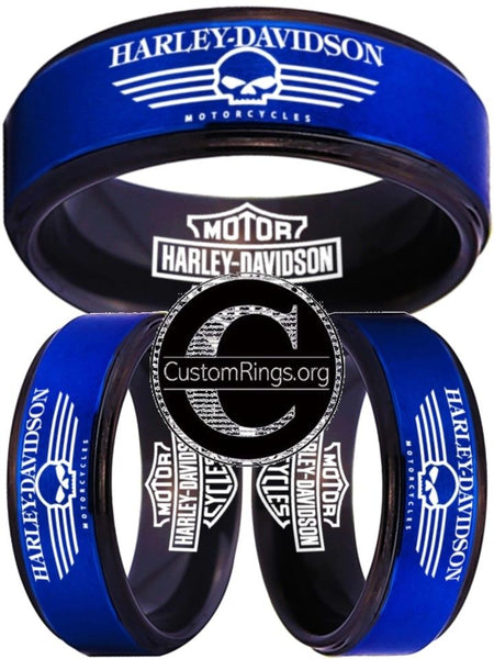 Harley Davidson Ring Men's Ring 8mm Blue and Black Wedding Ring #harleydavidson