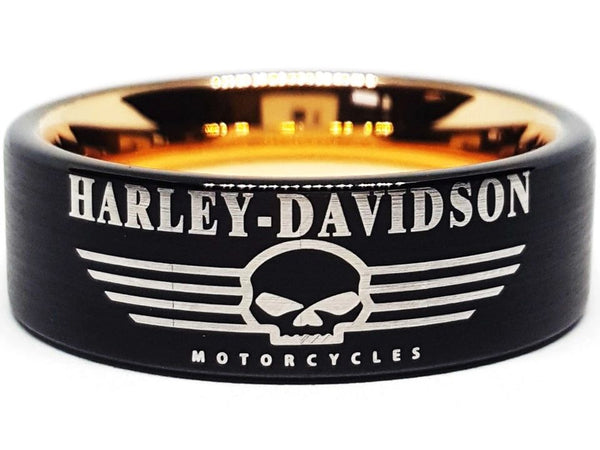 Harley Davidson Ring 8mm Black Rose Gold Tungsten Ring #harleydavidson