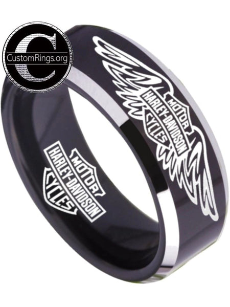 Harley Davidson Ring Men's Ring 8mm Black Silver Wedding Ring #harleydavidson