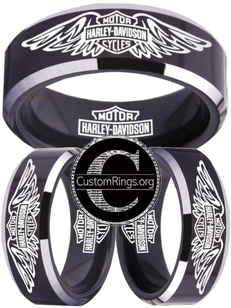 Harley Davidson Ring Men's Ring 8mm Black Silver Wedding Ring #harleydavidson