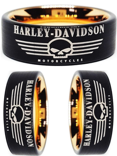 Harley Davidson Ring 8mm Black Rose Gold Tungsten Ring #harleydavidson
