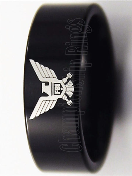 FBI Ring Federal Bureau of Investigation Ring, 8mm Black Tungsten Band 6 - 13