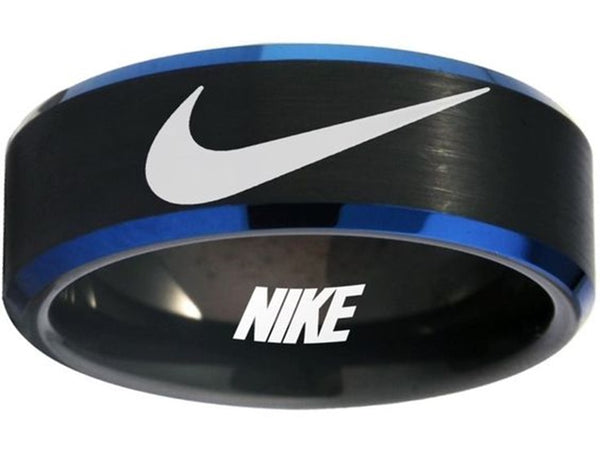 Nike Ring Matte Blue and Black Band Wedding Ring #nike #nikeair #justdoit