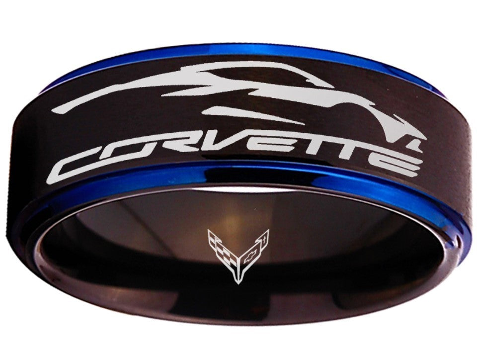 Chevrolet Corvette Ring Black & Blue Wedding Band Sizes 5-16 #chevrolet #corvette #c8