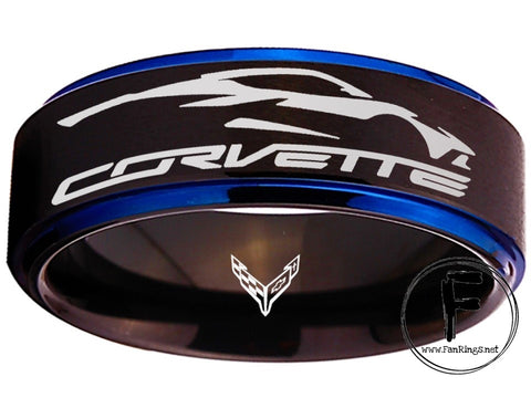 Chevrolet Corvette Ring Black & Blue Wedding Band Sizes 5-16 #chevrolet #corvette #c8