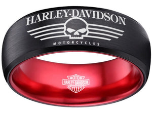 Harley Davidson Ring Men's Ring 8mm Black and Red Tungsten Wedding Ring #harleydavidson