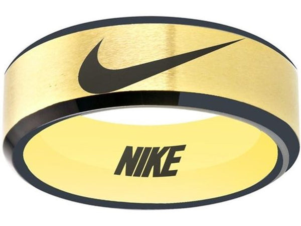 Nike Ring Matte matte Gold and Black Band Wedding Band #nike #nikeair #justdoit