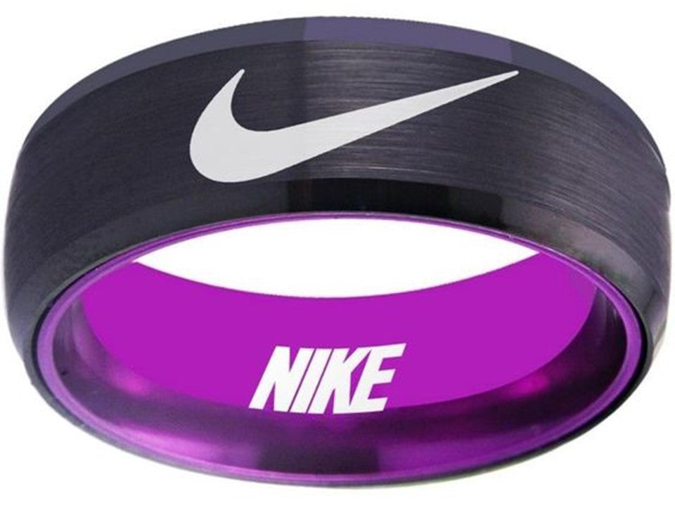 Nike Ring Matte Black and Purple Band Wedding Ring #nike #nikeair #justdoit