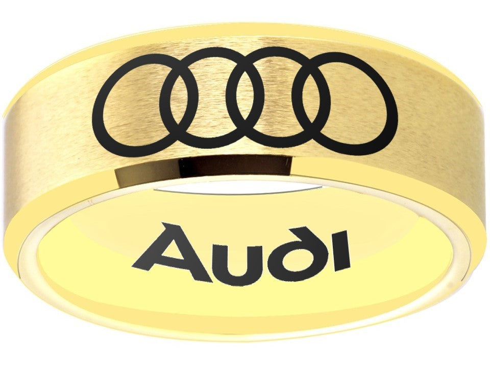 Audi Ring Audi Wedding Band matte Gold Logo Ring Sizes 6 - 13 #audi