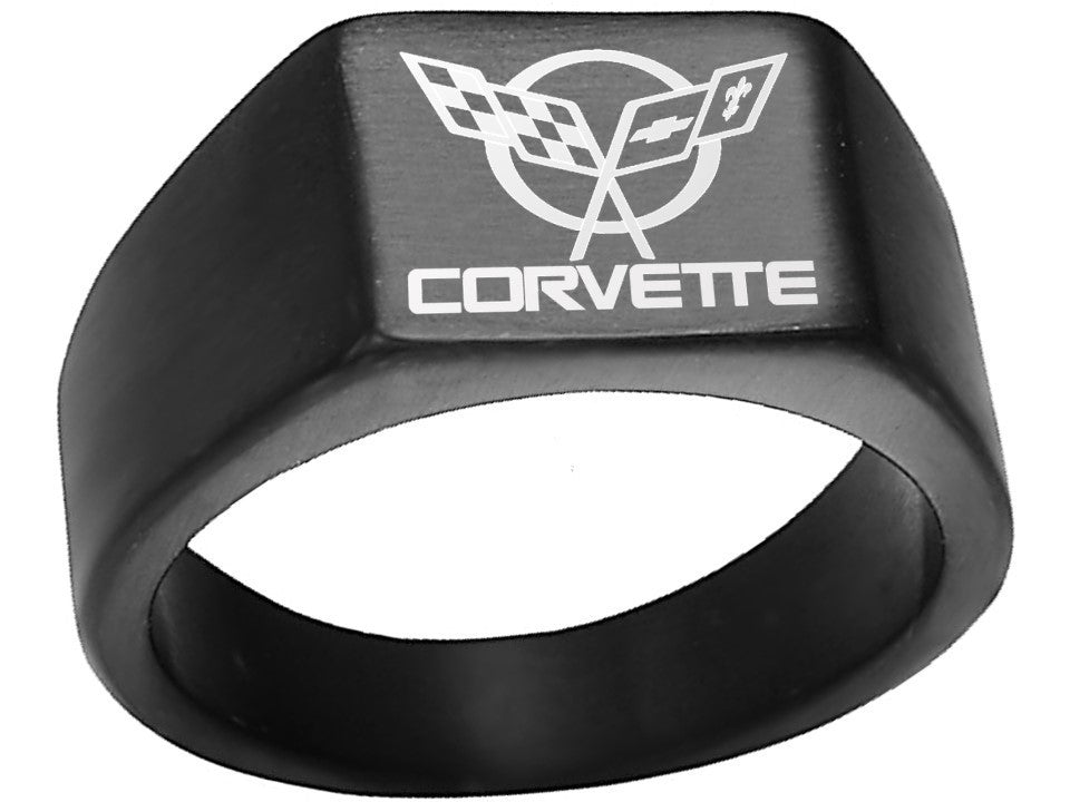 Premium Titanium C5 Corvette Ring - Black Finish | Sizes 8-12 Available #corvette