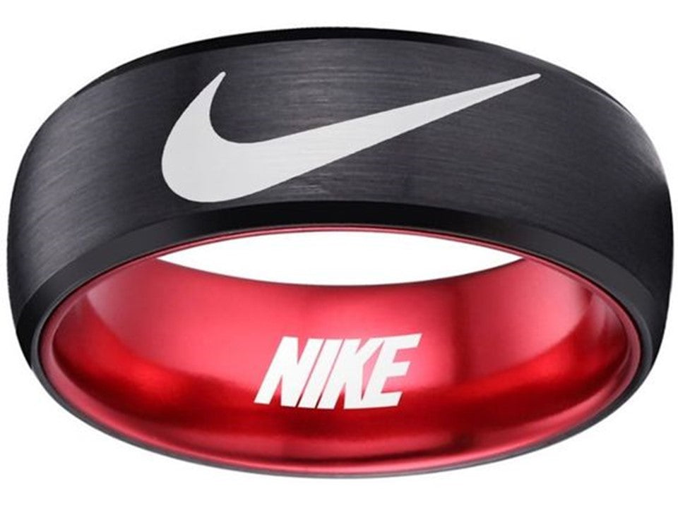 Nike Ring Matte Black and Red Band Wedding Ring #nike #nikeair #justdoit