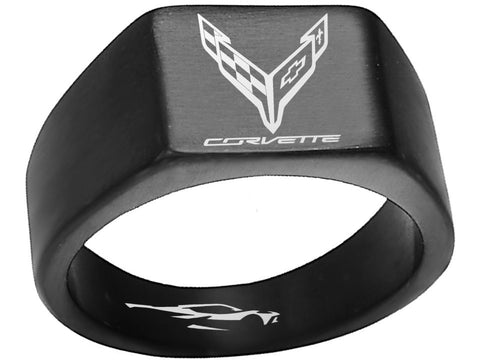 Premium Titanium C8 Corvette Ring - Black Finish | Sizes 8-12 Available #corvette