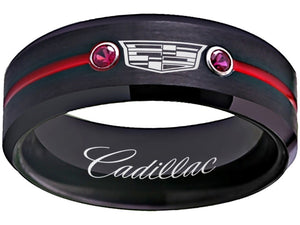 Cadillac Ring Cadillac Logo Ring Black & Red CZ Wedding Band sizes 6-13 #cadillac