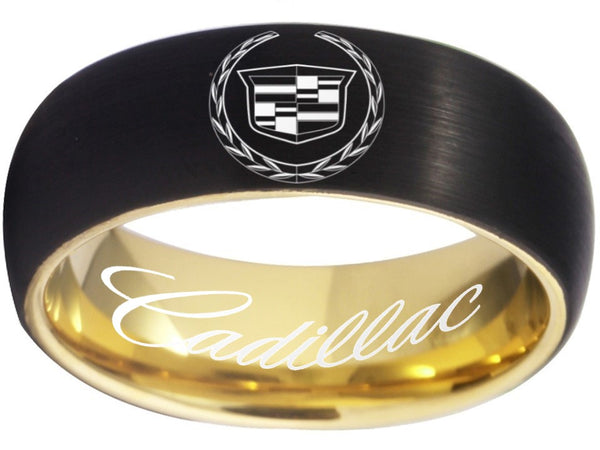 Cadillac Ring Cadillac Wedding Band Black & Gold Logo Ring sizes 6-13 #cadillac
