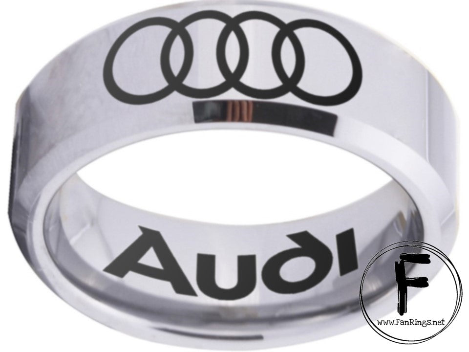Audi Ring Audi Wedding Band Silver and Black Logo Ring Sizes 4 - 17 #a ...