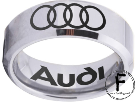 Audi Ring Audi Wedding Band Silver and Black Logo Ring Sizes 4 - 17 #audi